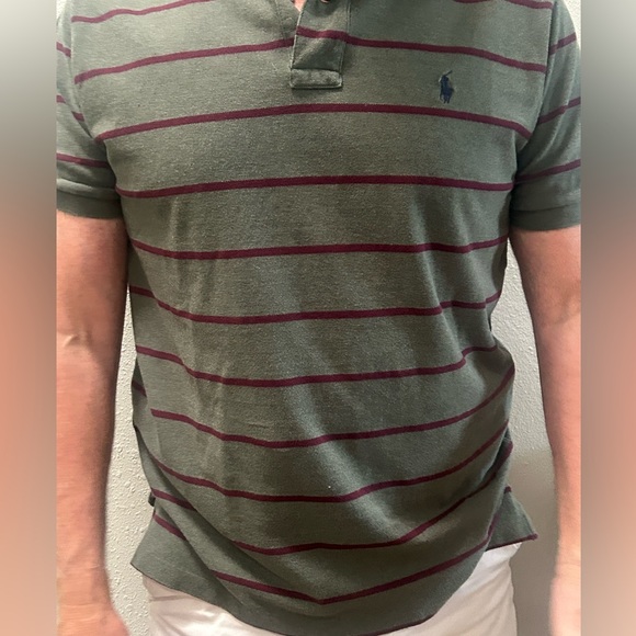 Polo by Ralph Lauren Men's Olive and Burgundy Striped Polo - Picture 7 of 7